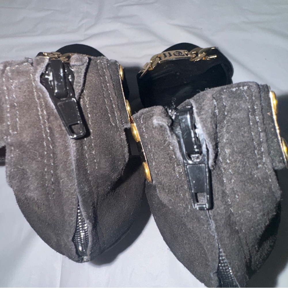 Jeffrey Campbell Malice Shoe "F-u-c-k  Off" Black Suede Gold Chain Heel Size 8.5 - Picture 10 of 14
